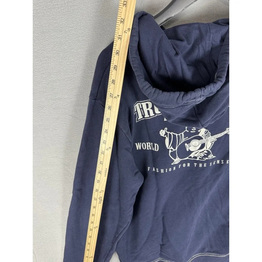 True Religion World Tour Buddha Full Zip Hoodie Navy Men's XL Y2K Casual Logo